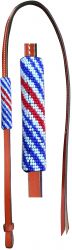 Showman 4ft Leather over & under whip with red, white, and blue beaded overlay